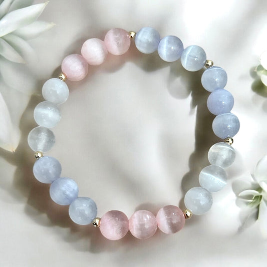 Pastel selenite beaded bracelet