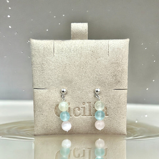 Midi pastel selenite & 925 silver dangle studs