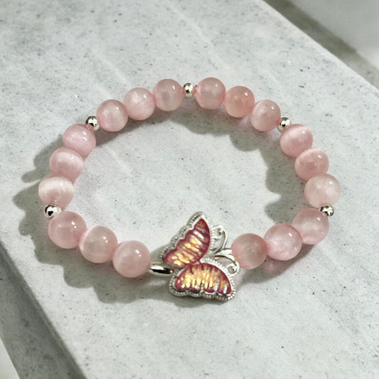 Selenite pink butterfly bracelet