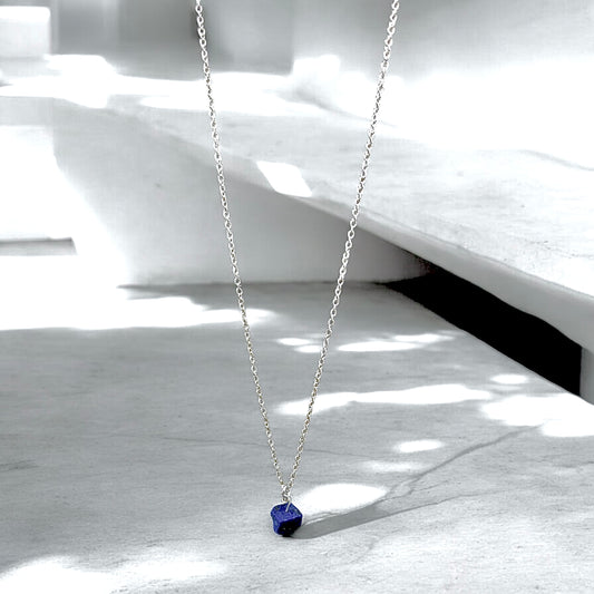 Lapis Lazuli raw crystal necklace silver