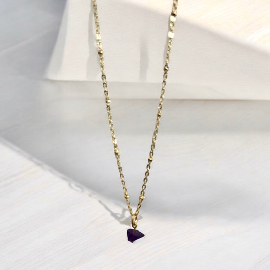 Raw Amethyst crystal necklace 14k gold plated