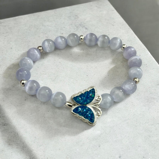 Selenite blue butterfly bracelet