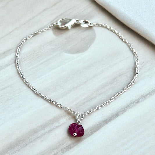 Ruby raw crystal bracelet silver