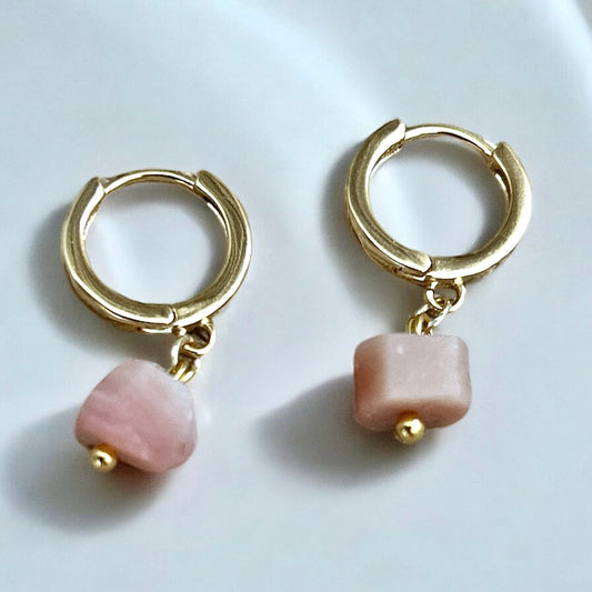 Pink Opal raw crystal huggies