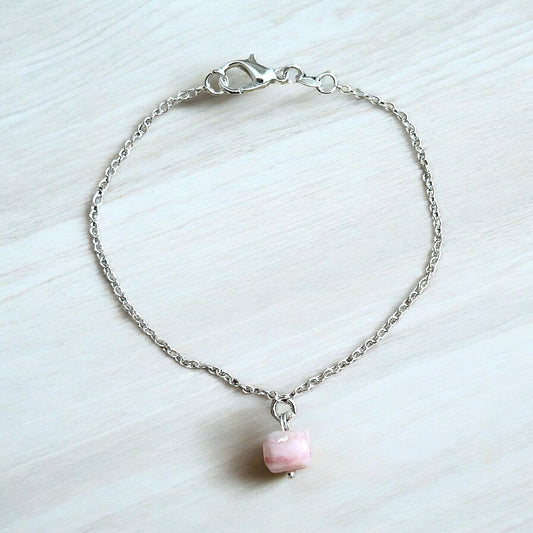 Pink Opal raw crystal bracelet silver