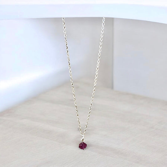 Ruby raw crystal necklace silver