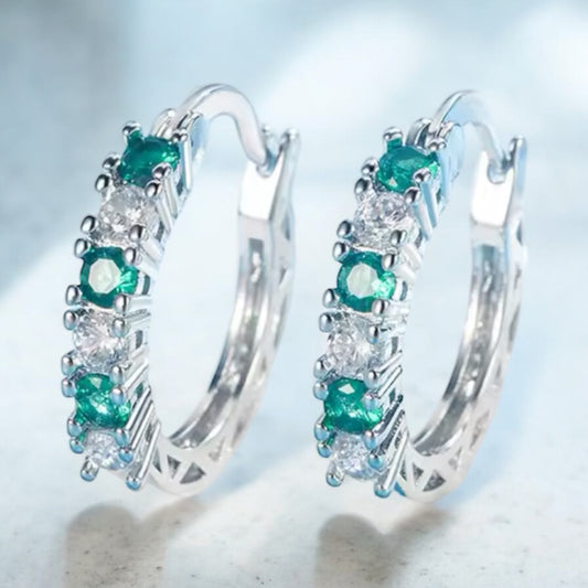 emerald green zircon sterling silver hoop earrings