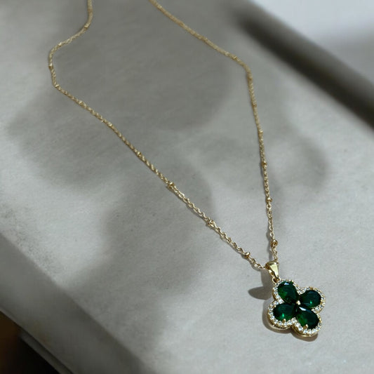 Emerald clover 14k gold plated chain necklace