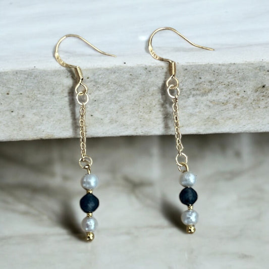 Sapphire & Pearl dangle drop earrings