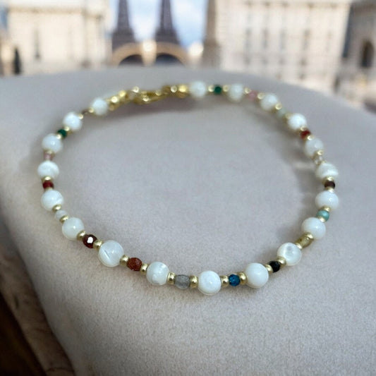 Mother of pearl & mini gemstone bracelet