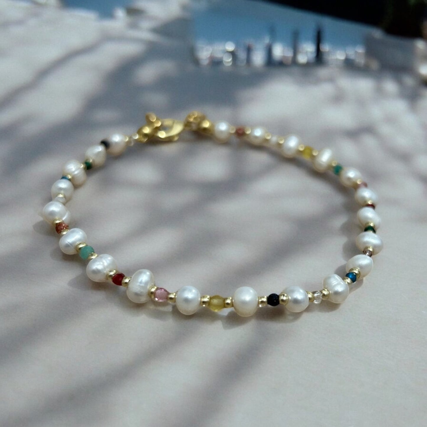 Fresh water pearl & mini gemstone bracelet