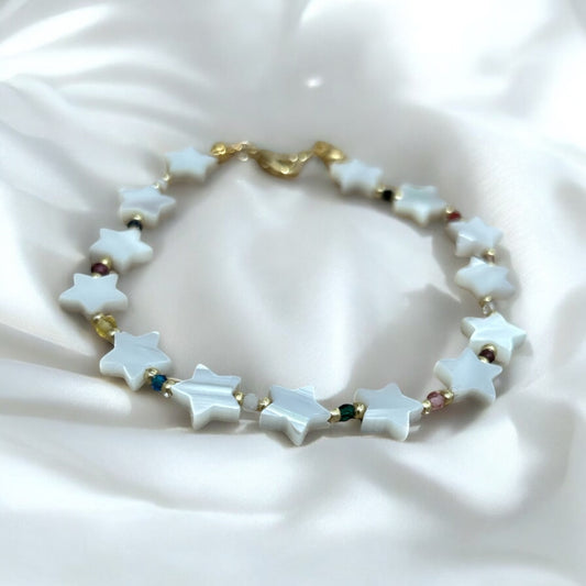 Mother of pearl star & mini gemstone bracelet