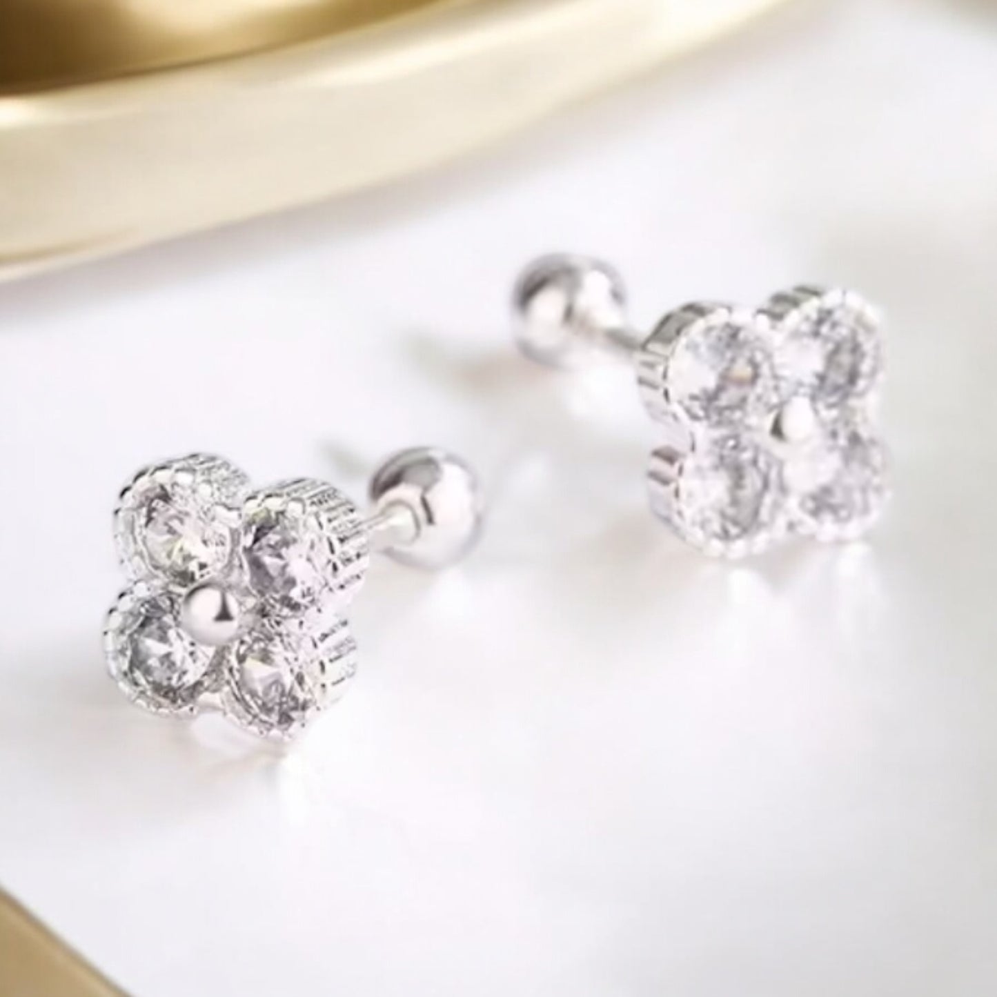 Sterling silver diamanté clover studs