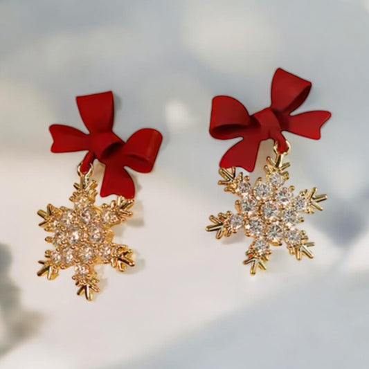 Red bow & snowflake earrings