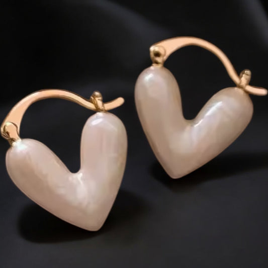 Cream heart hoop earrings