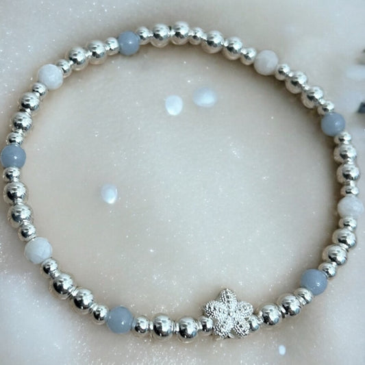 Angelite, Moonstone & Sterling silver star fish beaded bracelet