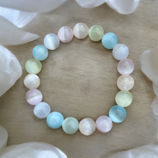 Pastel selenite beaded bracelet